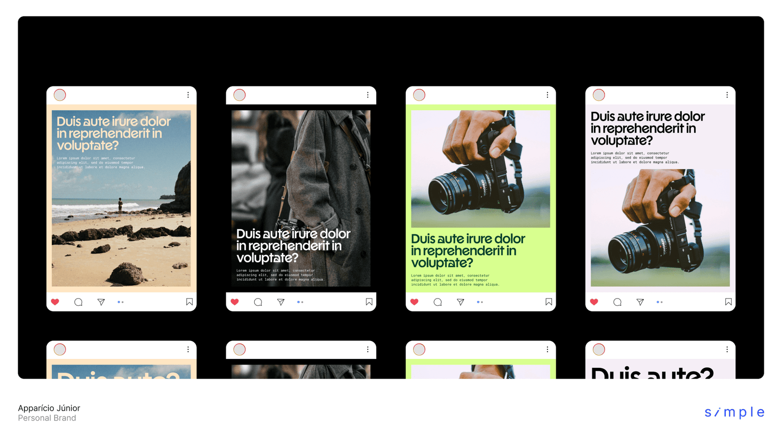 A grid of social post templates combining photography with placeholder headline copy