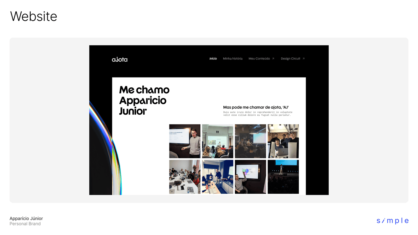 Website design for Apparicio Junior, its opening section headed Me chamo Apparicio Junior