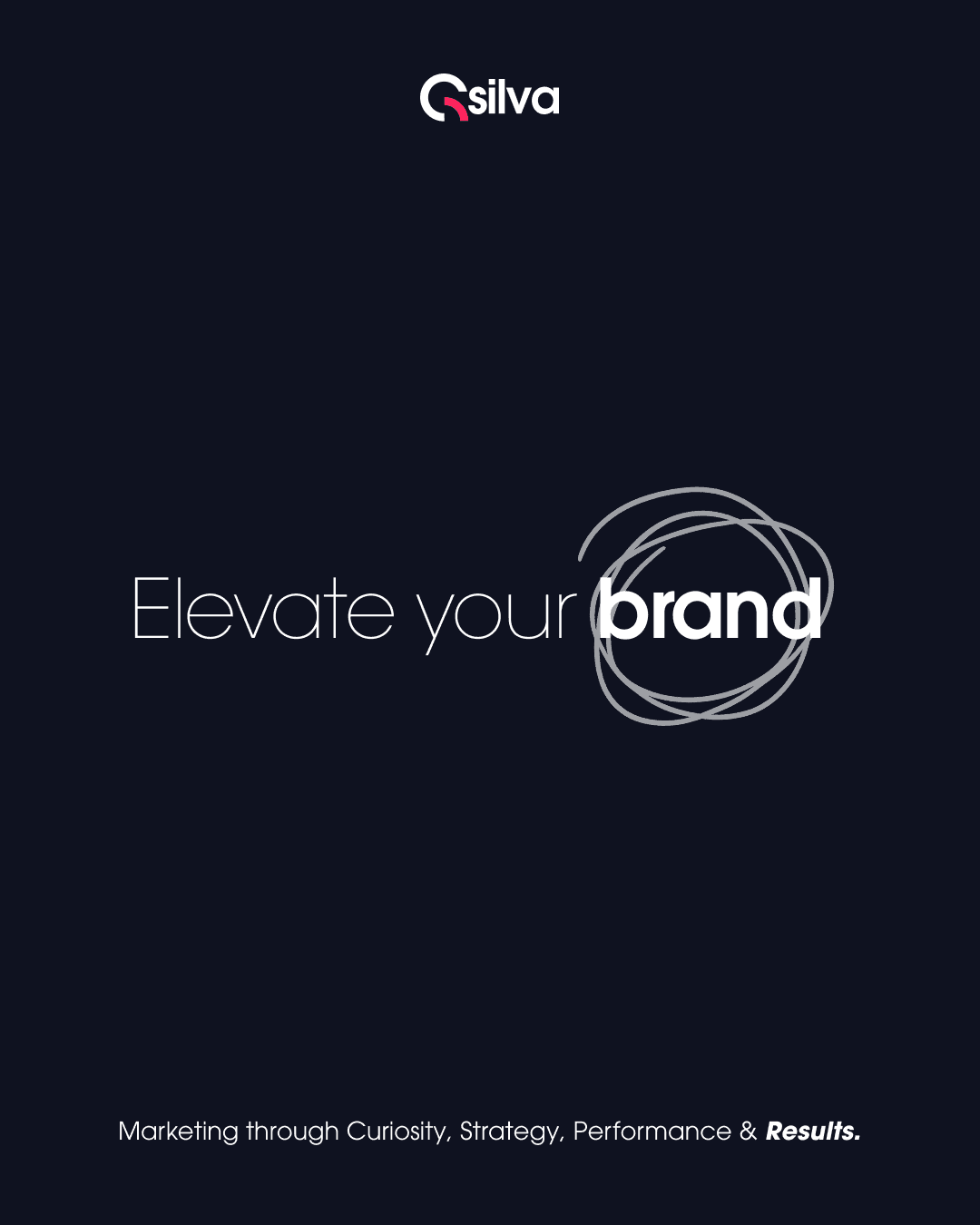A navy poster reading Elevate your brand, with the last word circled in a hand-drawn scribble