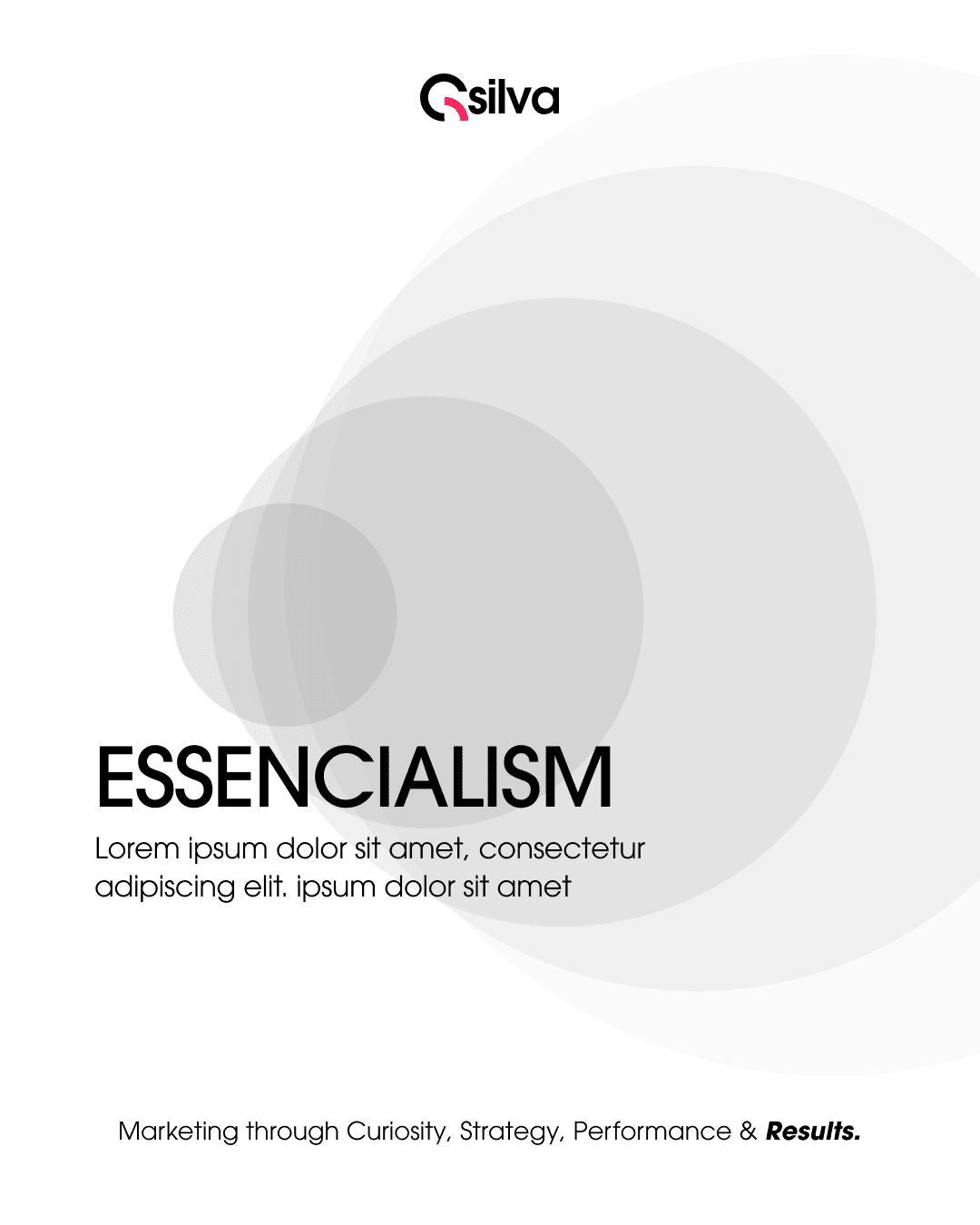 A pale poster titled ESSENCIALISM, layered with soft overlapping translucent circles