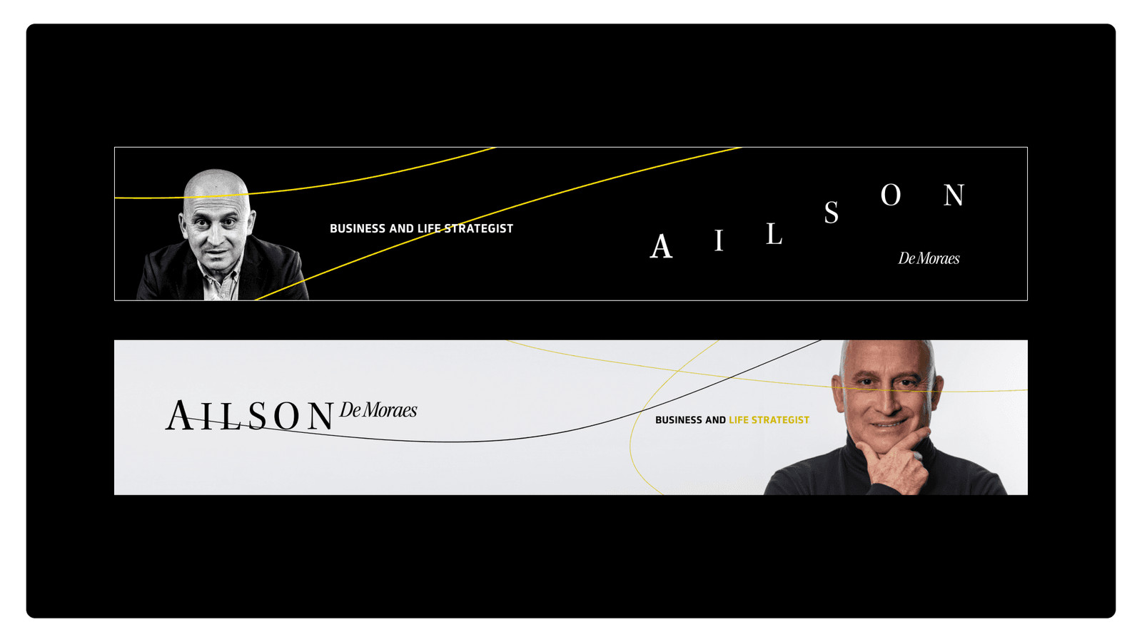 Social banner artwork: a black banner carrying the AILSON wordmark and portraits, above a white version