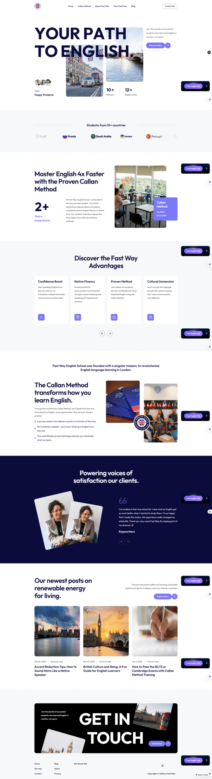 The Fast Way English website design, headed Your Path to English