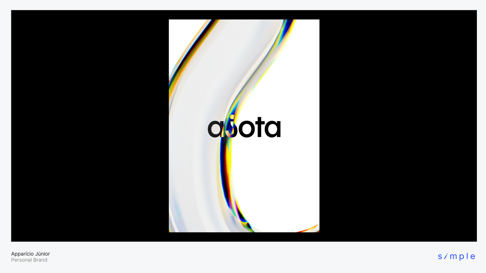 A brand slide pairing a flowing iridescent ribbon with the ajota wordmark