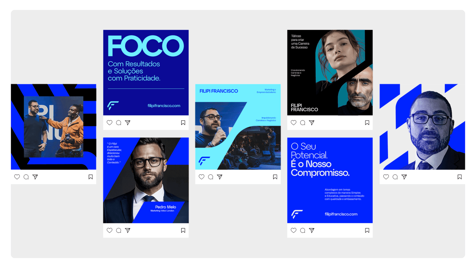 A grid of blue social posts headed FOCO, combining portraits with campaign messaging