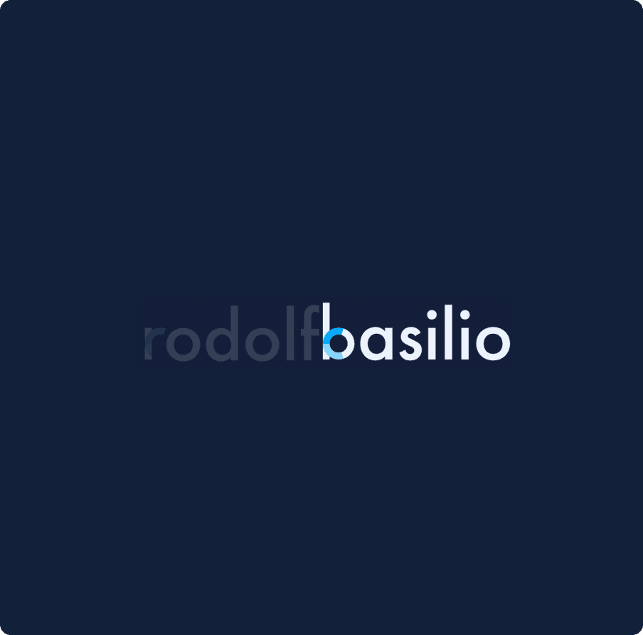 The rodolfo basilio wordmark on navy with rodolfo receding and basilio held bright