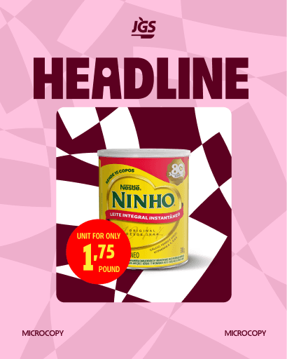 A pink promotional template built around a tin of Ninho milk powder, with placeholder headline copy
