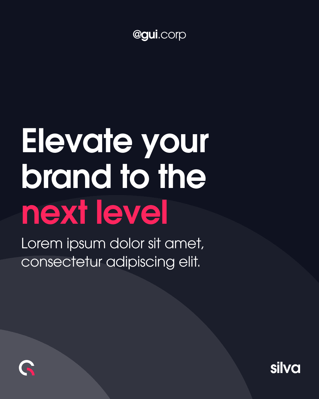 A gui.corp branded post reading Elevate your brand to the next level, with next level picked out in coral