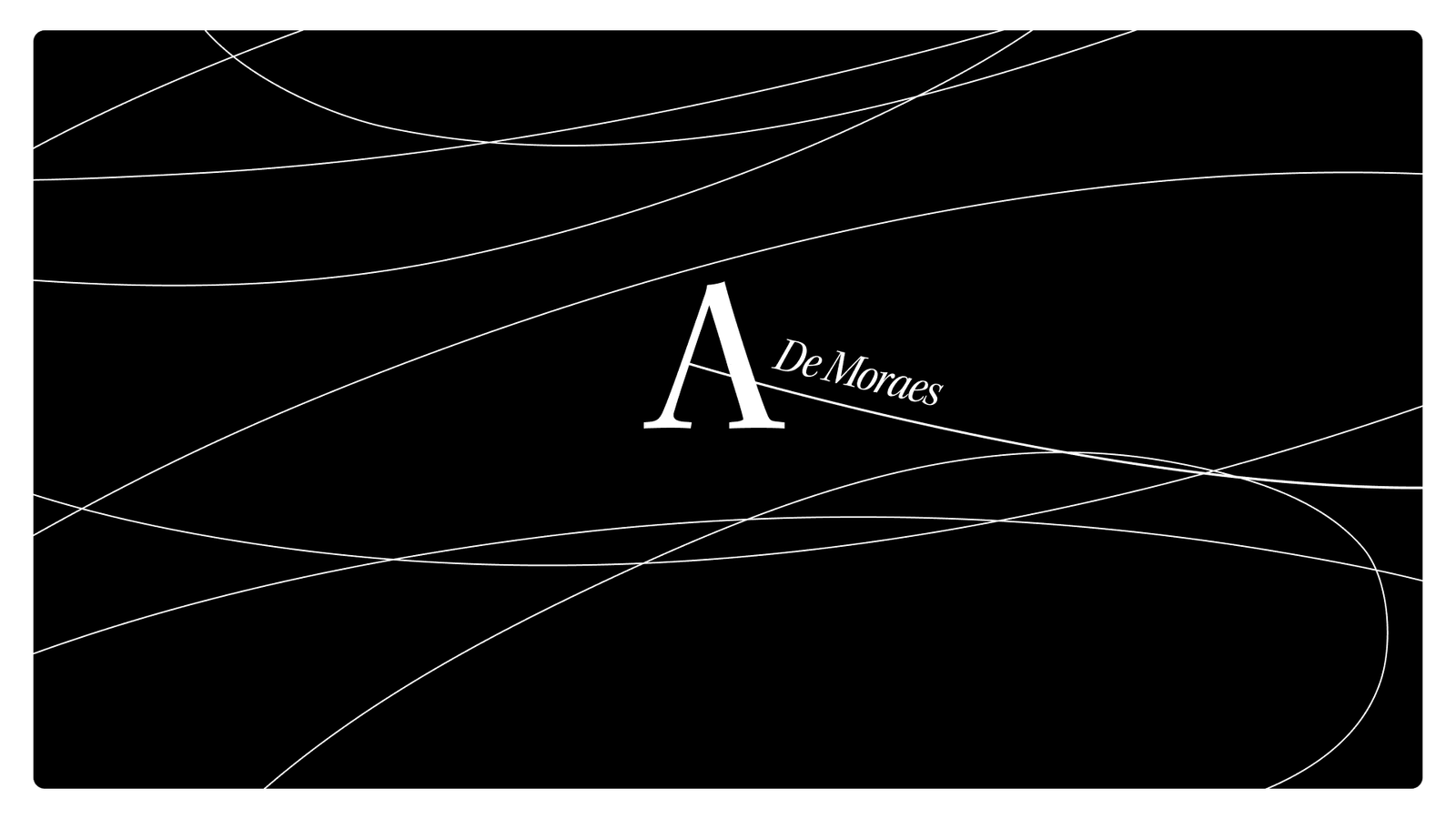 The A De Moraes monogram framed by loose flowing white line work on black