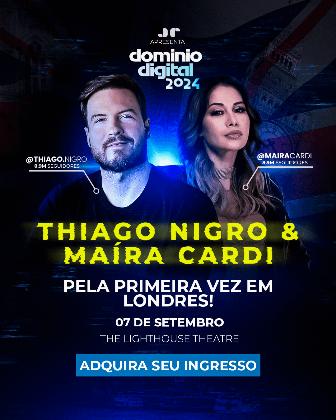 Announcement graphic for Thiago Nigro and Maira Cardi appearing in London for the first time