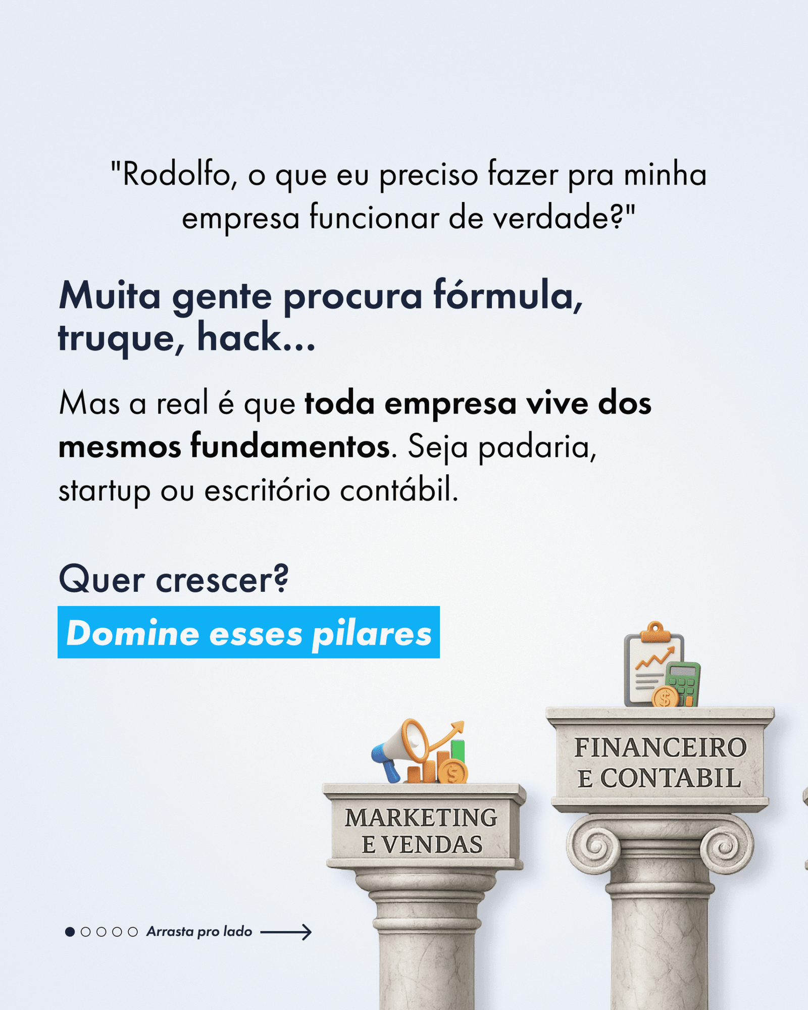 A carousel slide using classical stone columns to represent the marketing and sales and the finance and accounting pillars of a business