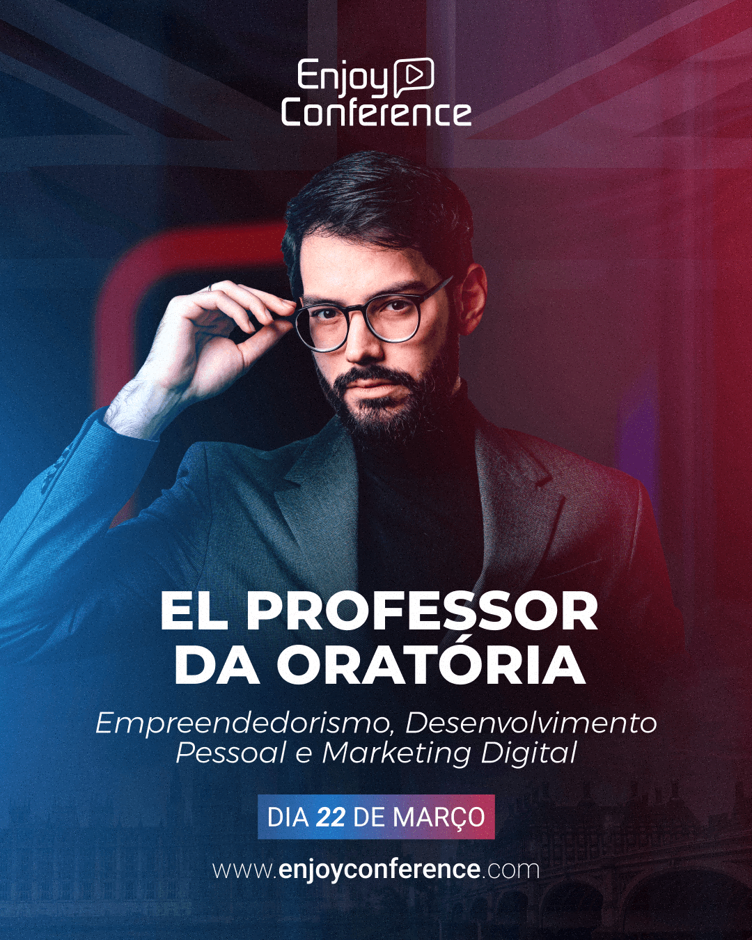Speaker announcement graphic for El Professor da Oratoria
