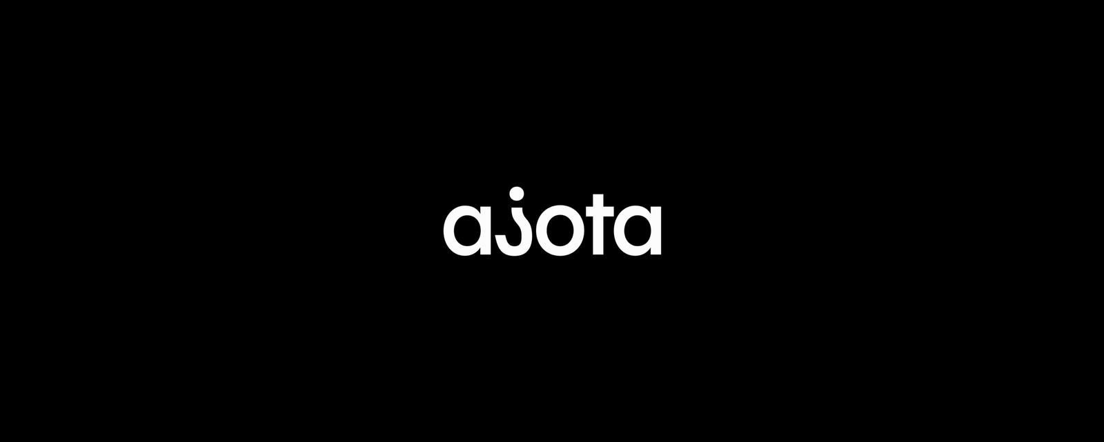 The ajota wordmark in white lowercase on black