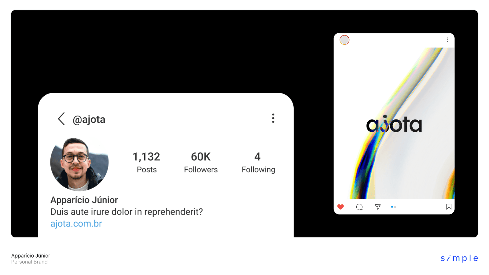 An Instagram-style profile mockup for the @ajota account