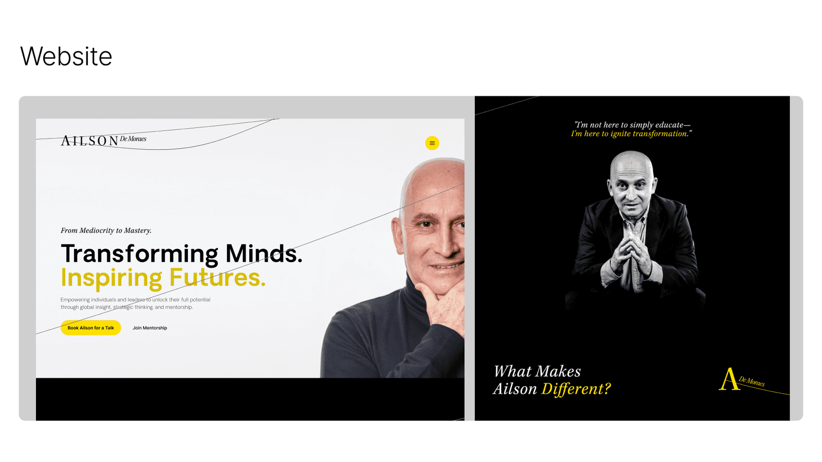 Website design for Ailson de Moraes headed Transforming Minds. Inspiring Futures., with portrait photography