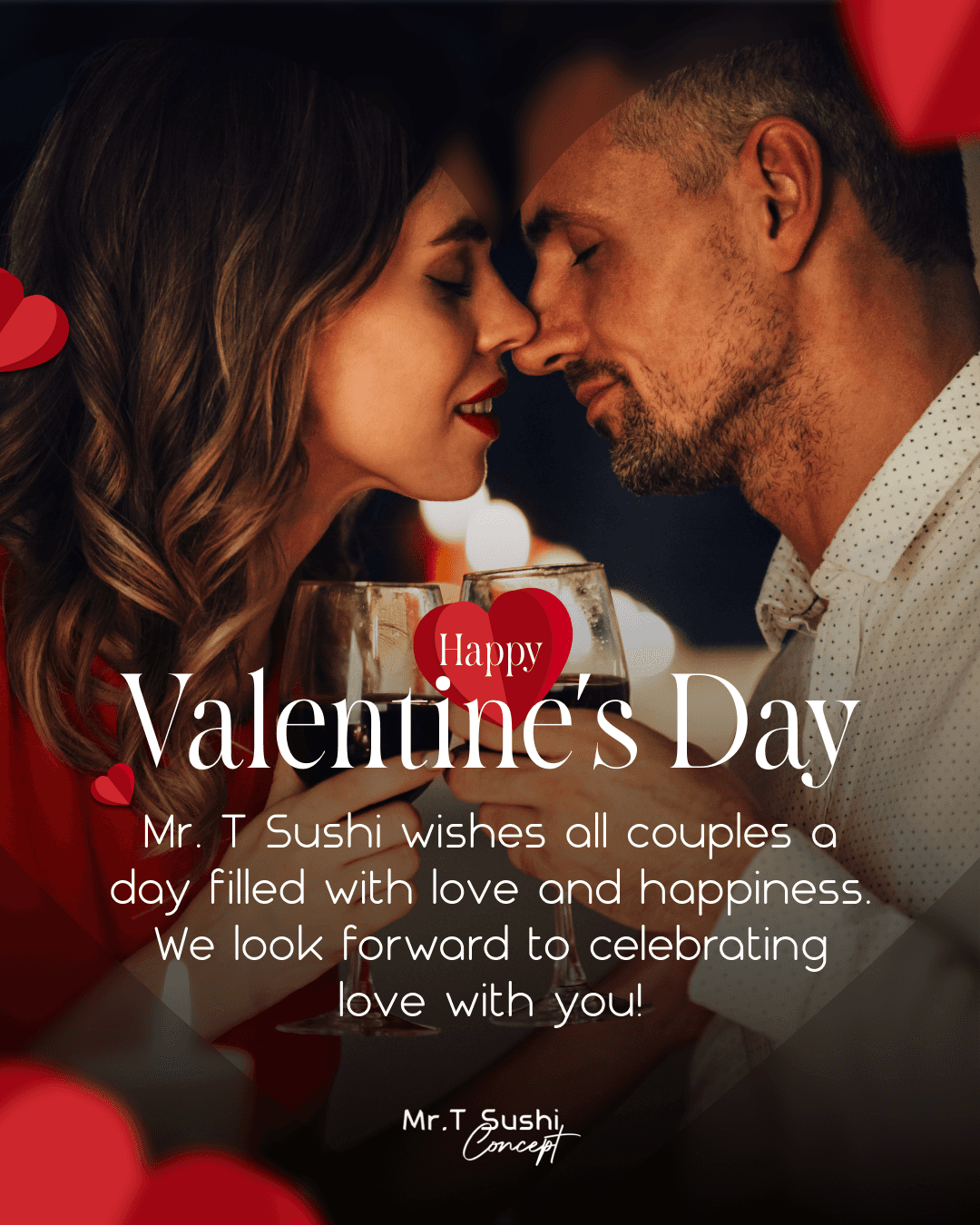 A Valentine's Day post over a photograph of a couple embracing, wishing all couples a day of love